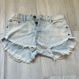 One Teaspoon Faded Blue Frayed Jean Shorts
